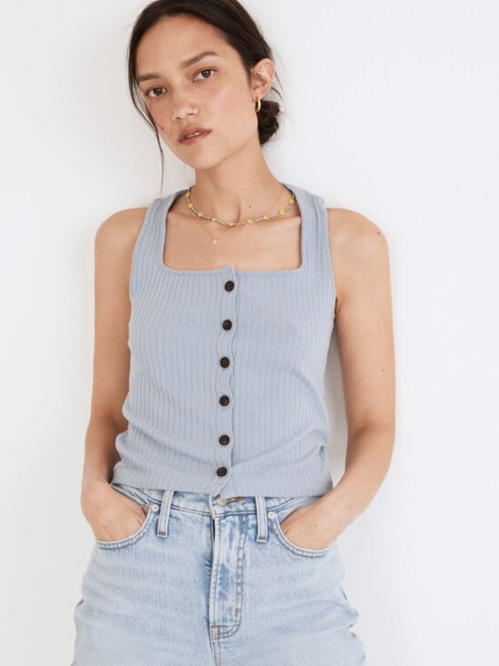 Madewell Ribbed Button-Front Crop Tank- Size S